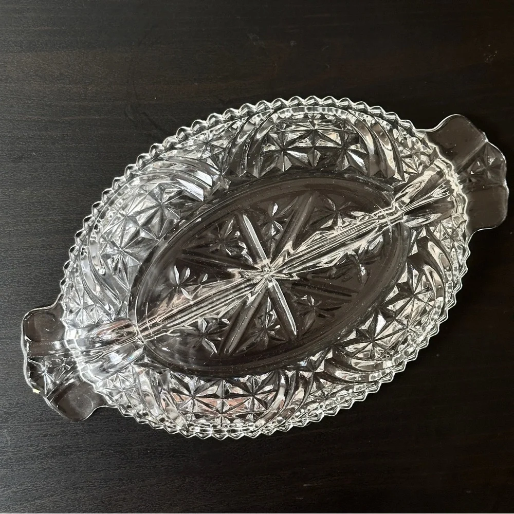 Anchor Hocking Stars & Bars‎ Divided Relish Dish Pressed Glass 1950's